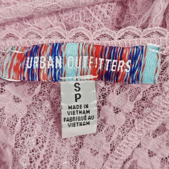 Urban Outfitters Roxie Lace Mini Dress Pink Sheer Puff Sleeve Fit Flare Size S - Picture 3 of 6